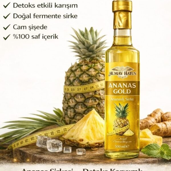 Ananas Gold Detox Sirkesi – Doğal Karışımlı Cam Şişe 500 ml